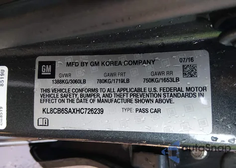 2017 Chevrolet Spark Ls Cvt из США, поврежденный, VIN KL8CB6SAXHC726239